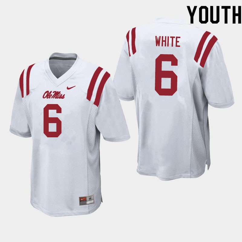 Kam'Ron White Ole Miss Rebels NCAA Youth White #6 Stitched Limited College Football Jersey EMR3058BH